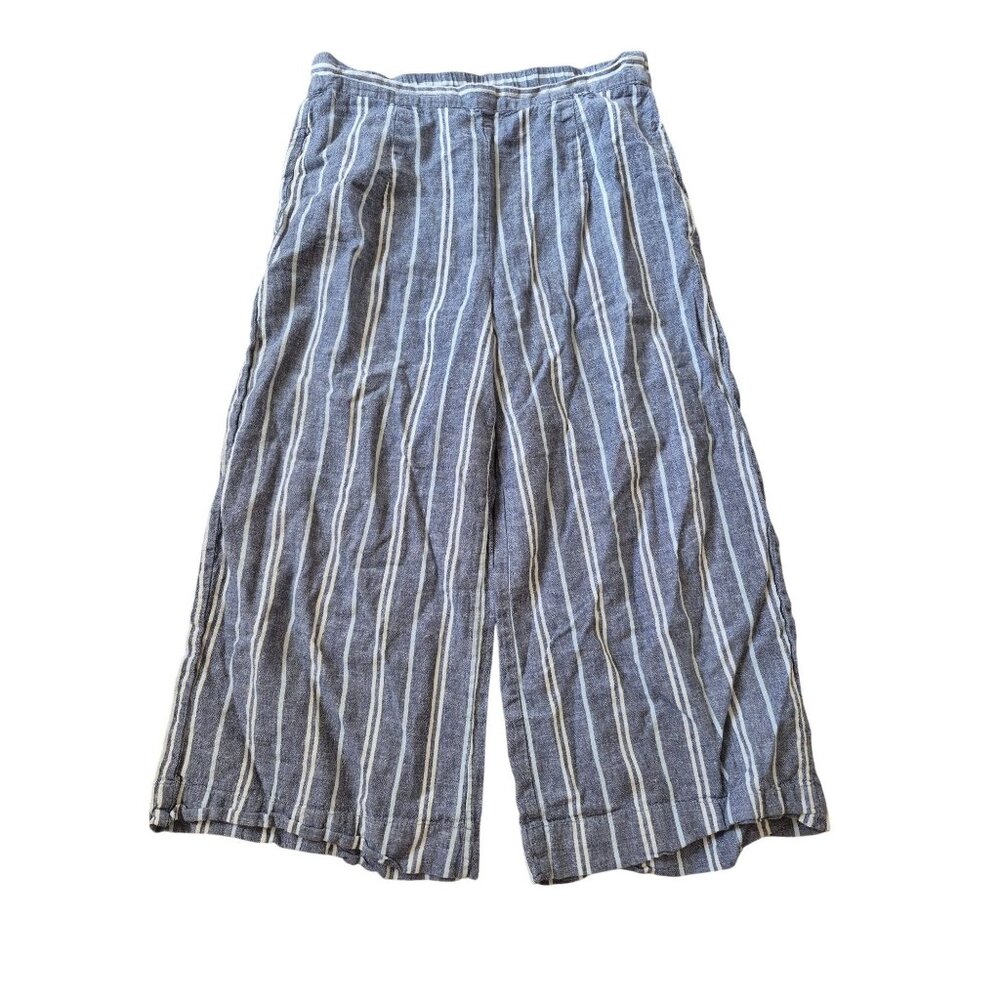 Beachlunchlounge Blue White Striped Wide Leg Crop Pants Small Elastic Waist